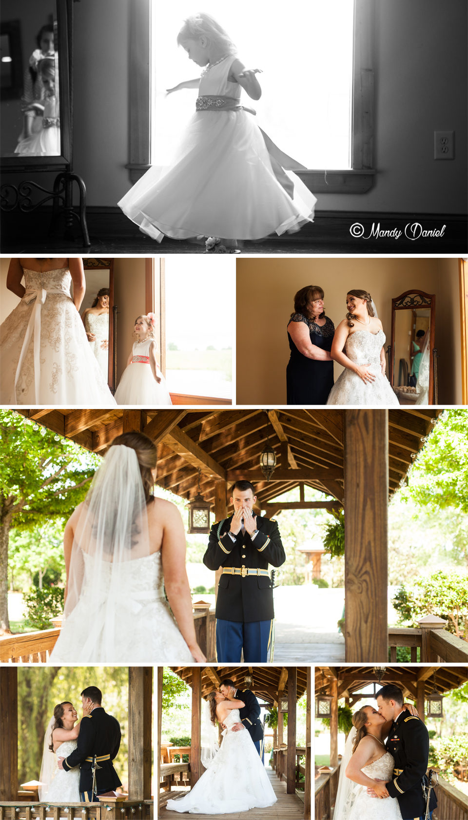 Flower girl, bride and mom, Oakhurst covered bridge first look