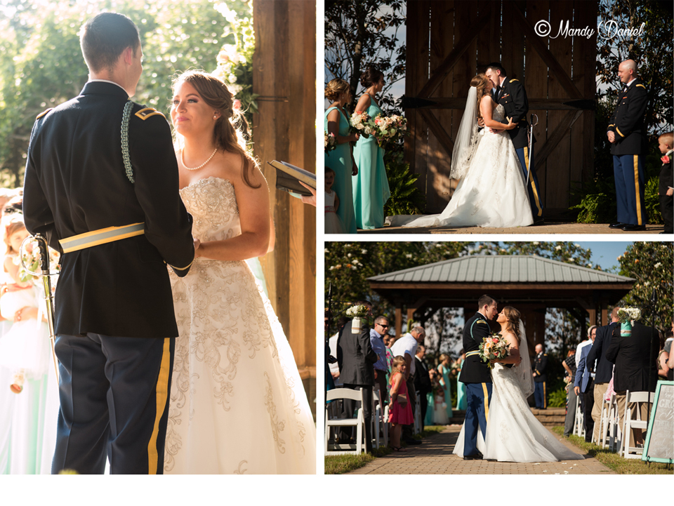 Farm Wedding Ceremony, Bride and Groom Kiss